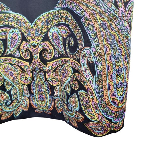 Carmen Marc Valvo, Paisley V-Neck & Back Scuba Shift Dress w/ Exposed Zipper, S - Picture 5 of 9